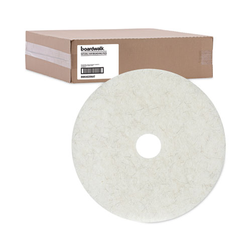 Image of Boardwalk® Natural Burnishing Floor Pads, 20" Diameter, White, 5/Carton
