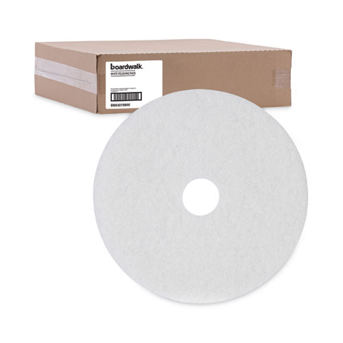 Image of Boardwalk® Polishing Floor Pads, 19" Diameter, White, 5/Carton