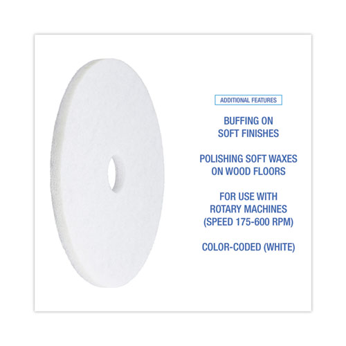 Image of Boardwalk® Polishing Floor Pads, 19" Diameter, White, 5/Carton