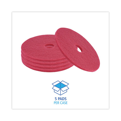 Image of Boardwalk® Buffing Floor Pads, 19" Diameter, Red, 5/Carton