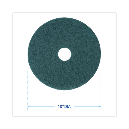 Image of Boardwalk® Heavy-Duty Scrubbing Floor Pads, 18" Diameter, Green, 5/Carton