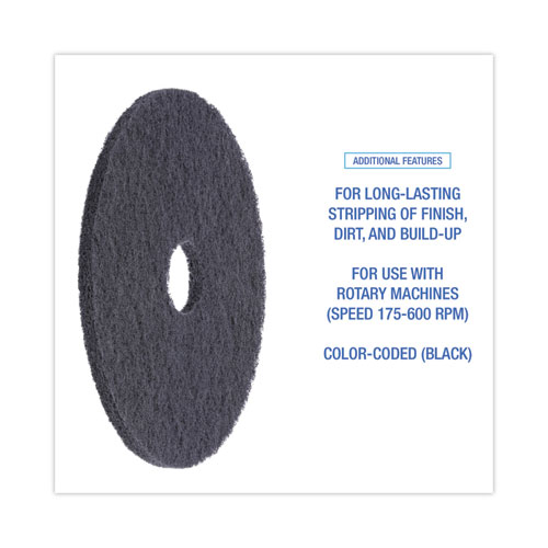 Image of Boardwalk® Stripping Floor Pads, 18" Diameter, Black, 5/Carton