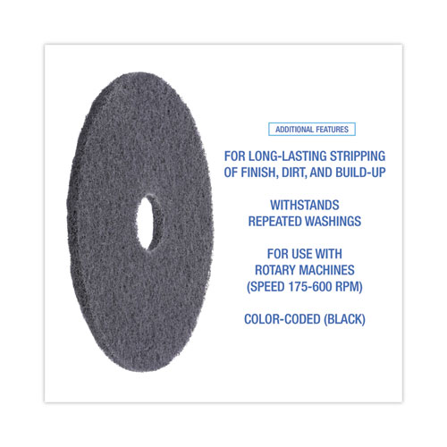 Image of Boardwalk® High Performance Stripping Floor Pads, 17" Diameter, Black, 5/Carton