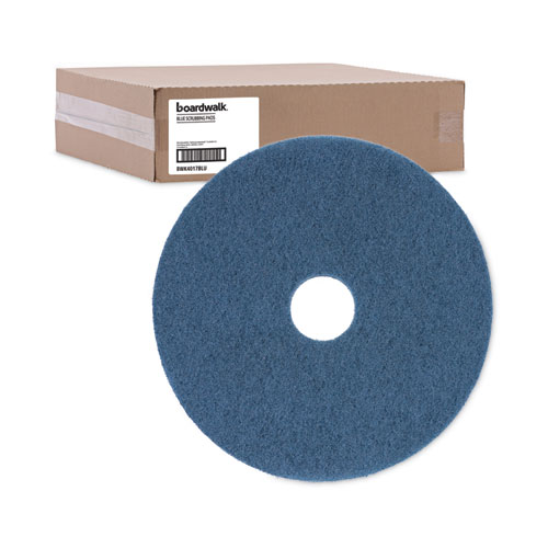 Image of Boardwalk® Scrubbing Floor Pads, 17" Diameter, Blue, 5/Carton