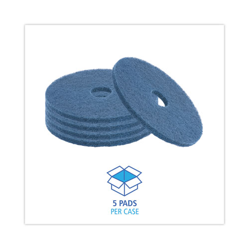 Image of Boardwalk® Scrubbing Floor Pads, 17" Diameter, Blue, 5/Carton