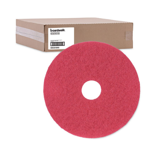 Image of Boardwalk® Buffing Floor Pads, 16" Diameter, Red, 5/Carton