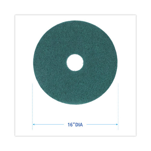 Image of Boardwalk® Heavy-Duty Scrubbing Floor Pads, 16" Diameter, Green, 5/Carton