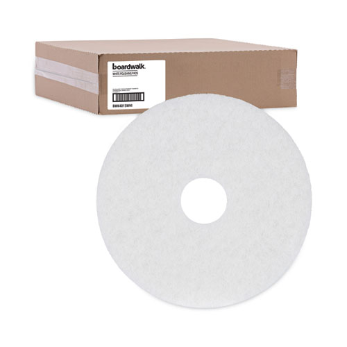 Image of Boardwalk® Polishing Floor Pads, 15" Diameter, White, 5/Carton