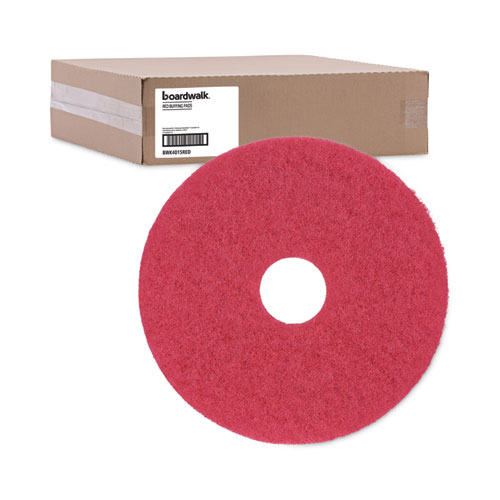 Image of Boardwalk® Buffing Floor Pads, 15" Diameter, Red, 5/Carton