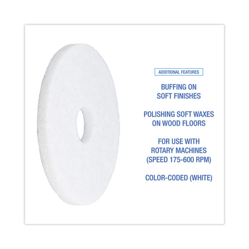 Image of Boardwalk® Polishing Floor Pads, 14" Diameter, White, 5/Carton