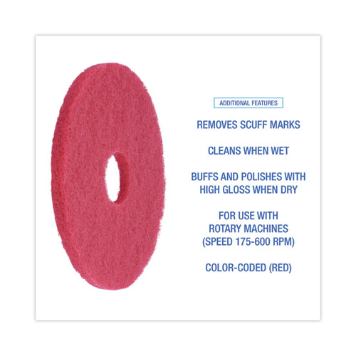 Image of Boardwalk® Buffing Floor Pads, 14" Diameter, Red, 5/Carton