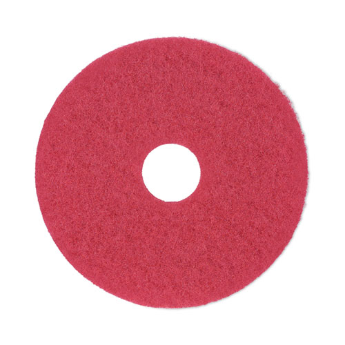 Buffing Floor Pads, 14" Diameter, Red, 5/Carton