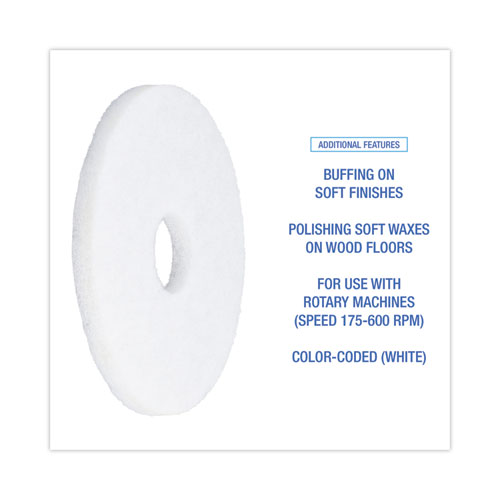 Image of Boardwalk® Polishing Floor Pads, 13" Diameter, White, 5/Carton