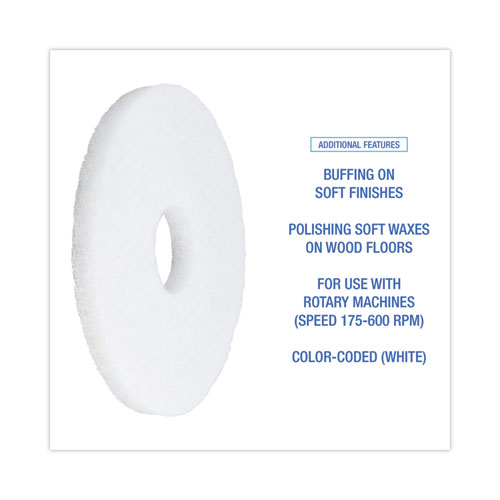 Image of Boardwalk® Polishing Floor Pads, 12" Diameter, White, 5/Carton