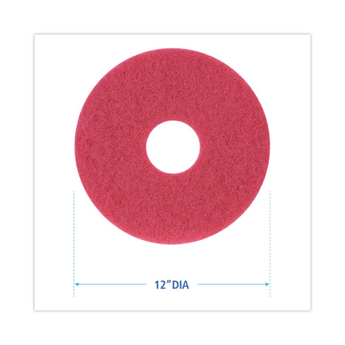 Image of Boardwalk® Buffing Floor Pads, 12" Diameter, Red, 5/Carton