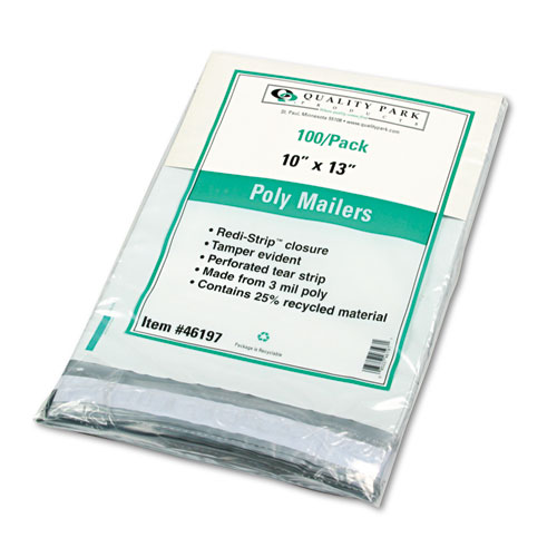 Quality Park™ Redi-Strip Poly Mailer, #4, Square Flap With Perforated Strip, Redi-Strip Adhesive Closure, 10 X 13, White, 100/Pack
