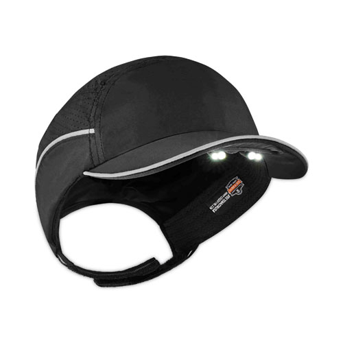 Image of Ergodyne® Skullerz 8965 Lightweight Bump Cap Hat With Led Lighting, Short Brim, Black, Ships In 1-3 Business Days