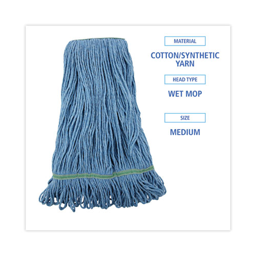 Image of Super Loop Wet Mop Head, Cotton/Synthetic Fiber, 1" Headband, Medium Size, Blue, 12/Carton