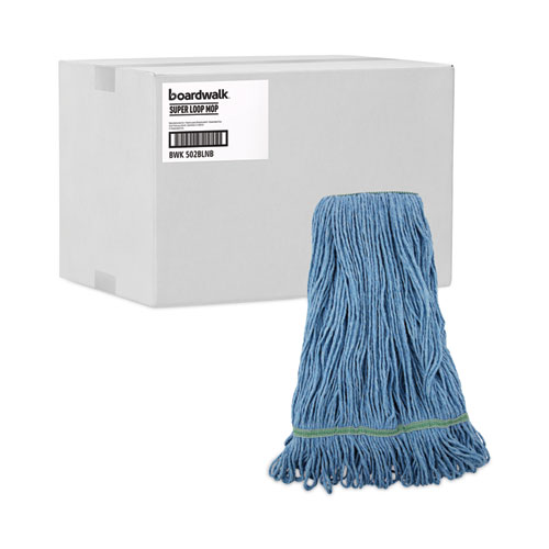 Image of Super Loop Wet Mop Head, Cotton/Synthetic Fiber, 1" Headband, Medium Size, Blue, 12/Carton