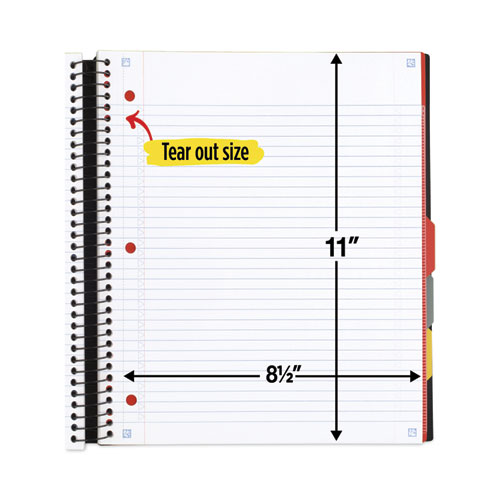 Advance Wirebound Notebook, Ten Pockets, 5-Subject, Medium/College Rule, Randomly Assorted Cover Color, (200) 11 x 8.5 Sheets