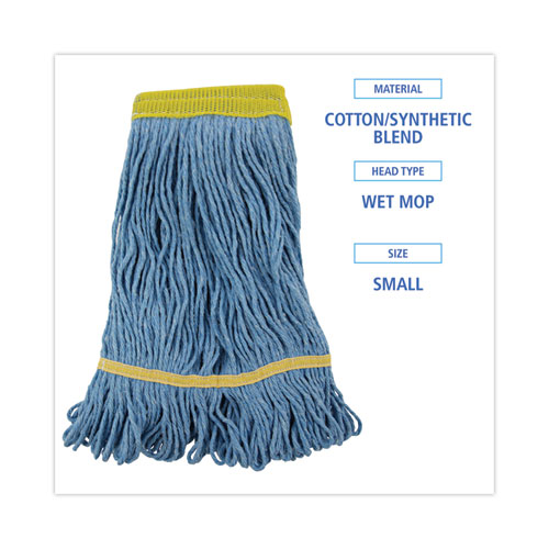 Super Loop Wet Mop Head, Cotton/Synthetic Fiber, 5" Headband, Small Size, Blue, 12/Carton