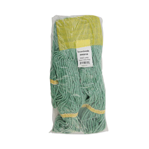 Image of Super Loop Wet Mop Head, Cotton/Synthetic Fiber, 5" Headband, Small Size, Green, 12/Carton