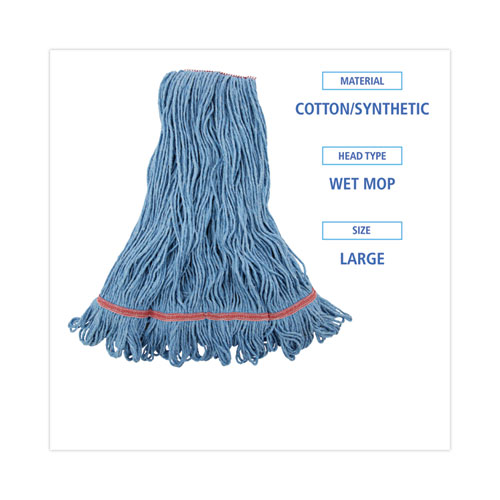 Image of Super Loop Wet Mop Head, Cotton/Synthetic Fiber, 1" Headband, Large Size, Blue, 12/Carton