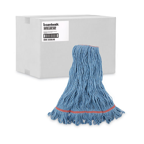 Image of Super Loop Wet Mop Head, Cotton/Synthetic Fiber, 1" Headband, Large Size, Blue, 12/Carton