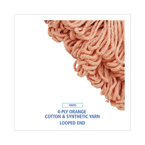 Image of Boardwalk® Super Loop Wet Mop Head, Cotton/Synthetic Fiber, 5" Headband, Large Size, Orange, 12/Carton