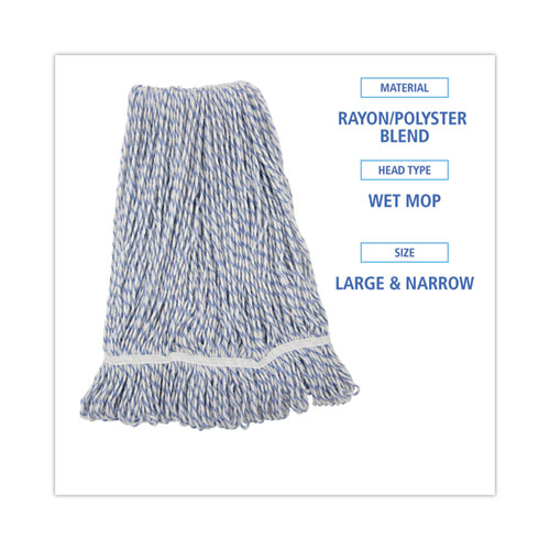 Image of Boardwalk® Mop Head, Floor Finish, Narrow, Rayon/Polyester, Large, White/Blue, 12/Carton