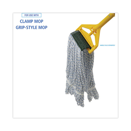 Mop Head, Floor Finish, Wide, Rayon/Polyester, Medium, White/Blue, 12/Carton