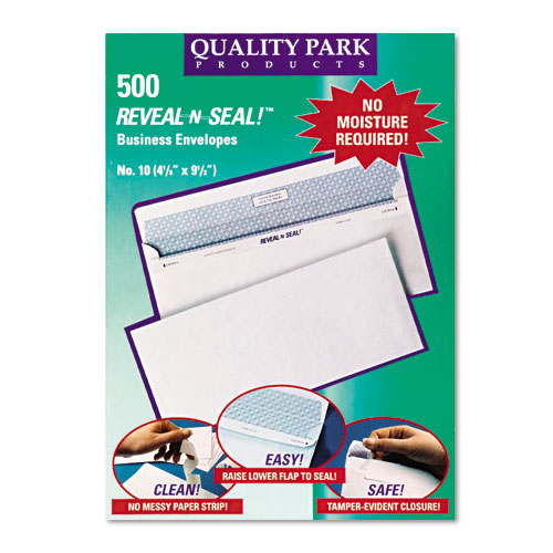 Reveal-N-Seal Envelope, #10, Commercial Flap, Self-Adhesive Closure, 4.13 x 9.5, White, 500/Box