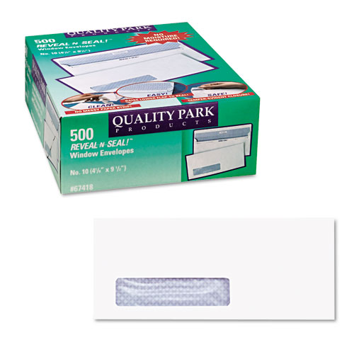 Image of Quality Park™ Reveal-N-Seal Security-Tint Envelope, Address Window, #10, Commercial Flap, Self-Adhesive Closure, 4.13 X 9.5, White, 500/Box