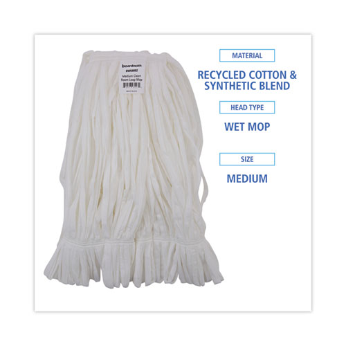 Mop Head, Looped, Enviro Clean With Tailband, Medium, White, 12/Carton