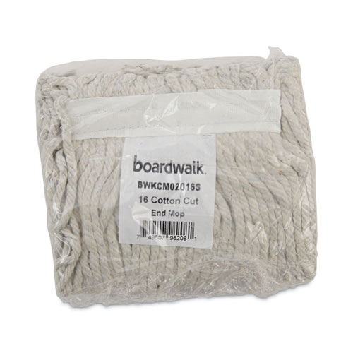 Image of Boardwalk® Mop Head, Cotton, Cut-End, White, 4-Ply, #16 Band, 12/Carton