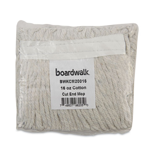 Image of Boardwalk® Banded Mop Head, Cotton, Cut-End, White, 16 Oz, 12/Carton