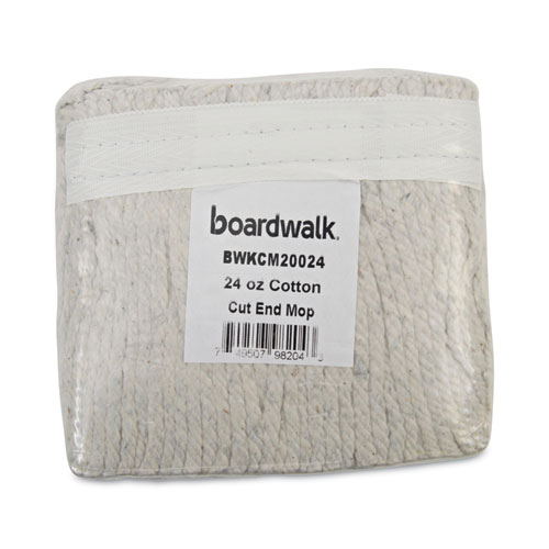 Image of Boardwalk® Banded Cotton Mop Heads, 24Oz, White, 12/Carton