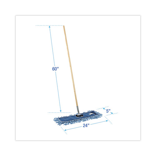 Image of Boardwalk® Dry Mopping Kit, 24 X 5 Blue Synthetic Head, 60" Natural Wood/Metal Handle