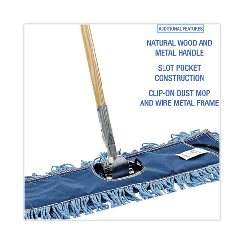 Image of Boardwalk® Dry Mopping Kit, 24 X 5 Blue Synthetic Head, 60" Natural Wood/Metal Handle