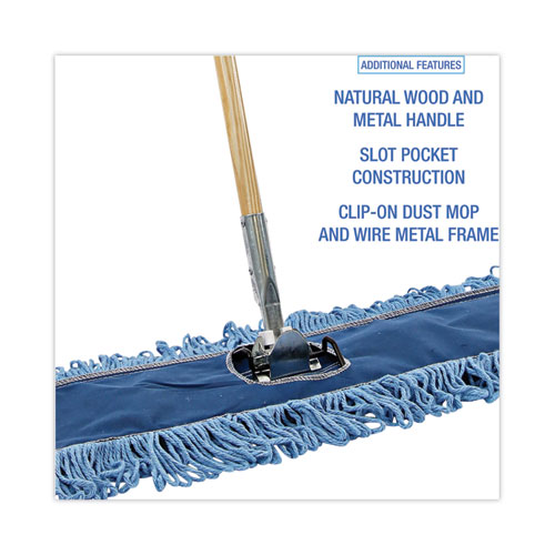 Image of Boardwalk® Dry Mopping Kit, 36 X 5 Blue Blended Synthetic Head, 60" Natural Wood/Metal Handle