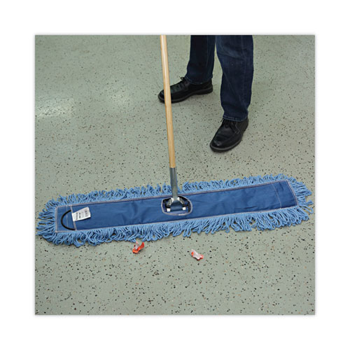 Image of Boardwalk® Dry Mopping Kit, 36 X 5 Blue Blended Synthetic Head, 60" Natural Wood/Metal Handle