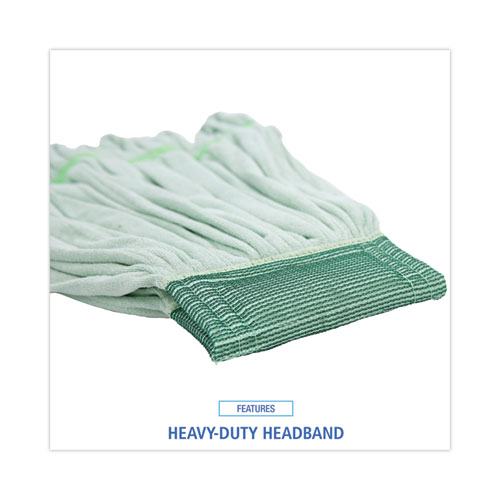 Image of Boardwalk® Microfiber Looped-End Wet Mop Heads, Medium, Green, 12/Carton