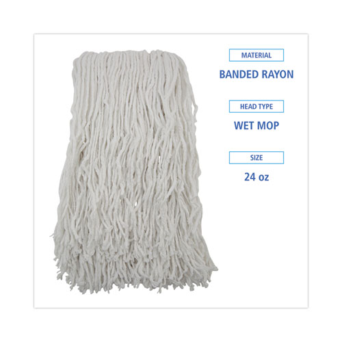 Image of Boardwalk® Banded Rayon Cut-End Mop Heads, #24, White, 1.25" Headband, 12/Carton