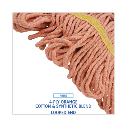 Image of Super Loop Wet Mop Head, Cotton/Synthetic Fiber, 5" Headband, Small Size, Orange, 12/Carton