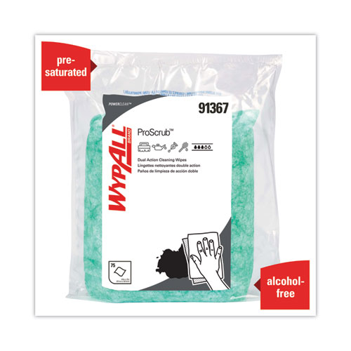 Image of Wypall® Power Clean Proscrub Pre-Saturated Wipes, 12 X 9.5, Citrus Scent, Green, 75/Pack, 6 Packs/Carton