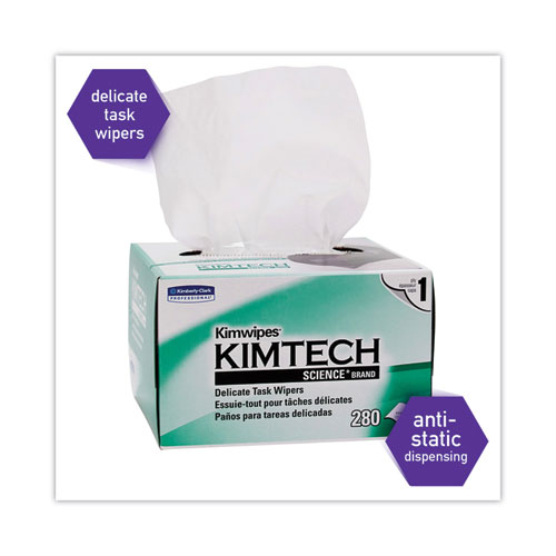 Image of Kimtech™ Kimwipes, Delicate Task Wipers, 1-Ply, 4.4 X 8.4, Unscented, White, 286/Box