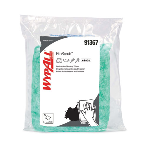 Power Clean ProScrub Pre-Saturated Wipes, 12 x 9.5, Citrus Scent, Green, 75/Pack