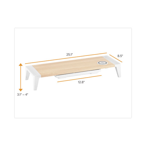 Wooden Monitor Stand with Wireless Charging Pad, 9.8" x 26.77" x 4.13", White
