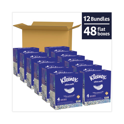Image of Kleenex® Ultra Soft Facial Tissue, 3-Ply, White, 60 Sheets/Box, 4 Boxes/Pack, 3 Packs/Carton