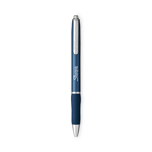 Image of S-Gel Premium Metal Barrel Gel Pen, Retractable, Medium 0.7 mm, Black Ink, Midnight Blue Barrel, Dozen